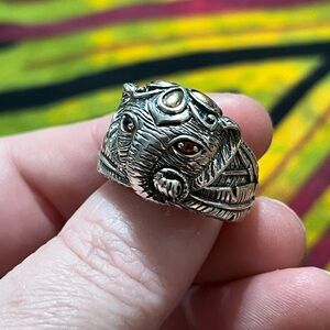 John Hardy Sterling Silver Elephant Head Ring with Gold Accents and Ruby Eyes